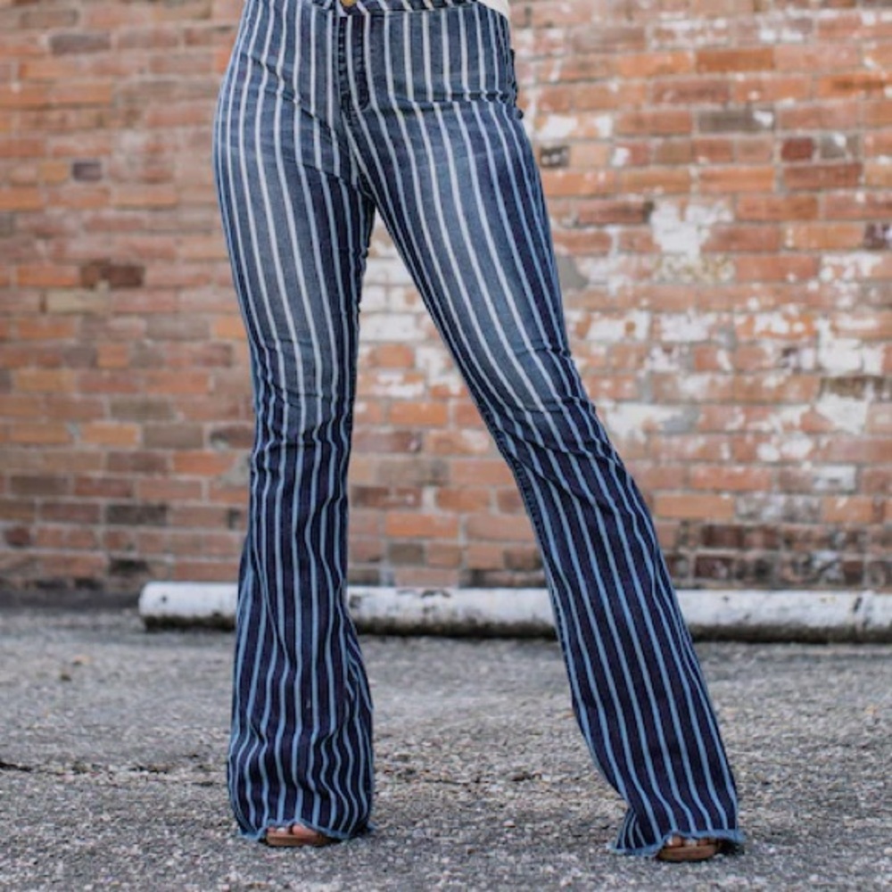 L&B Striped Flare Denim Jeans Plus Size